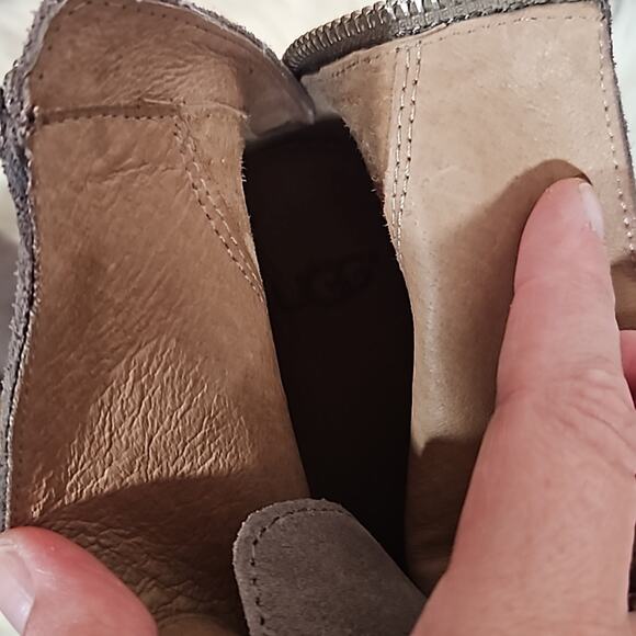 UGG Women's Grey Suede Corin Ankle Bootie with Fringe Bow - Picture 8 of 9